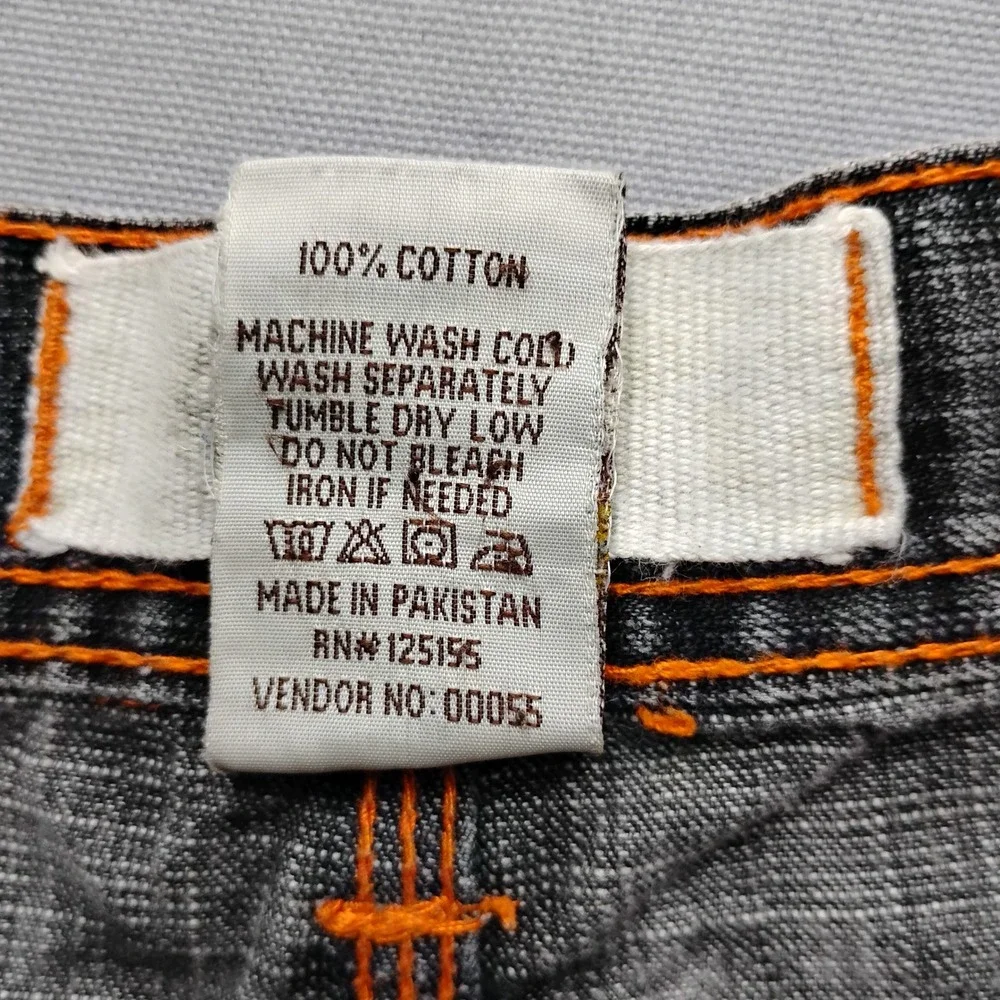 RR Mens Straight Leg Grey Denim Jeans Orange Stitch 42x32 Y2k Baggy